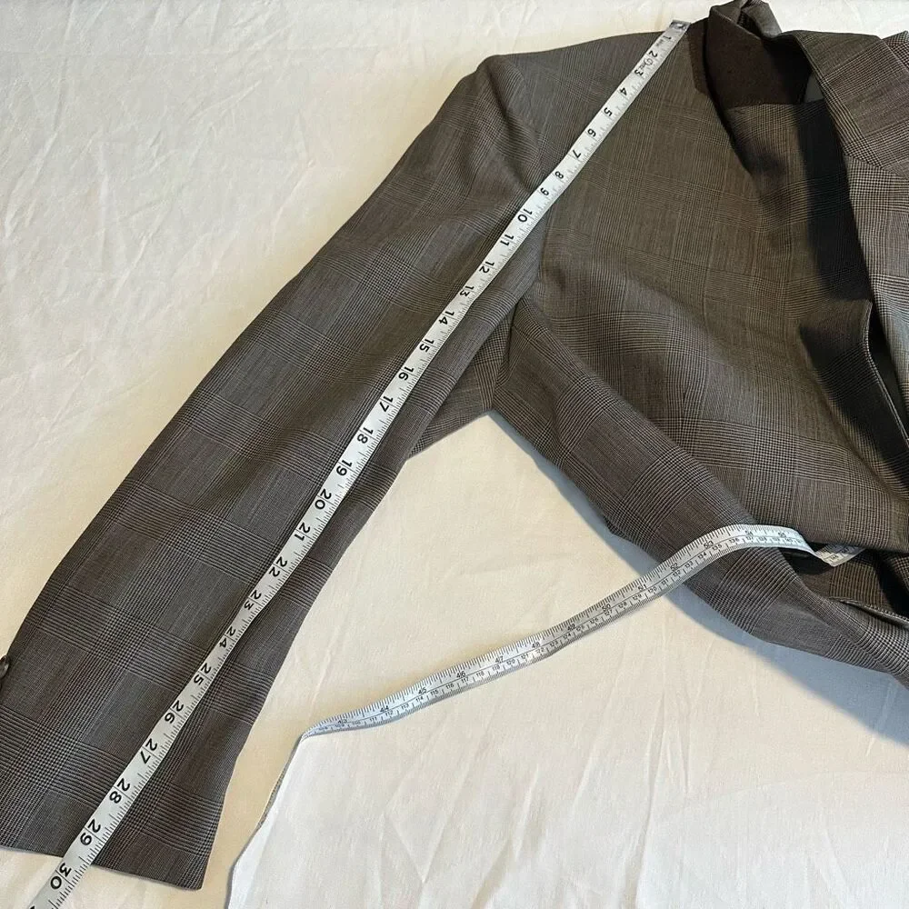 Savile Row Tan Wool Houndstooth‎ Plaid Blazer Sport Coat Mens 44 Preppy Heritage